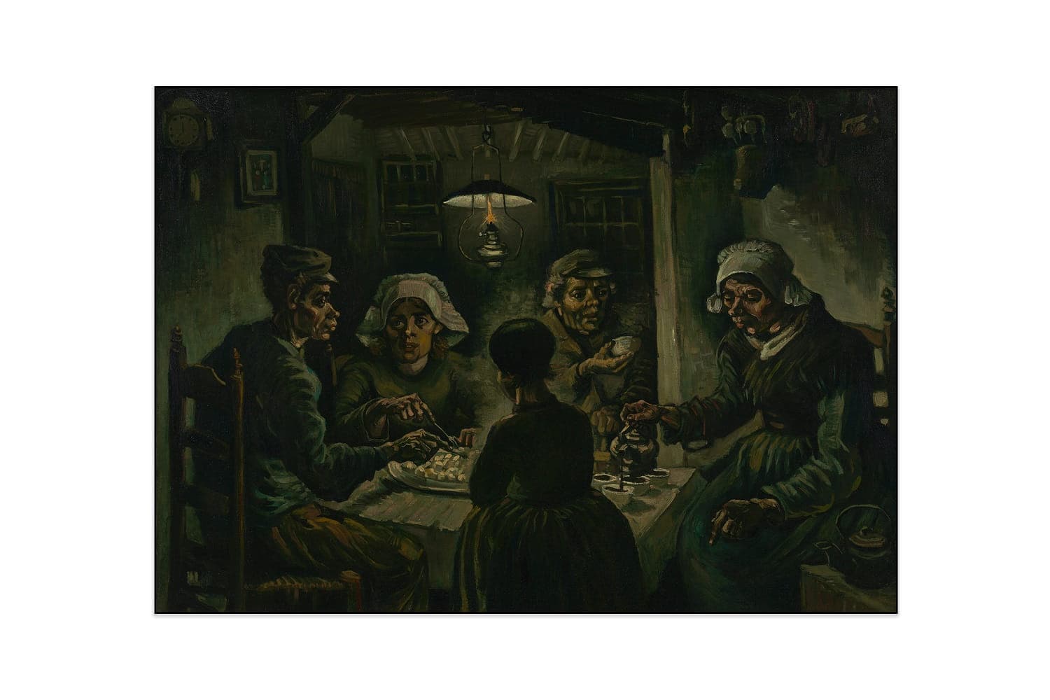 Fotopaneel met De aardappeleters van Vincent van Gogh. Een klassiek meesterwerk dat sfeer en akoestisch comfort brengt.